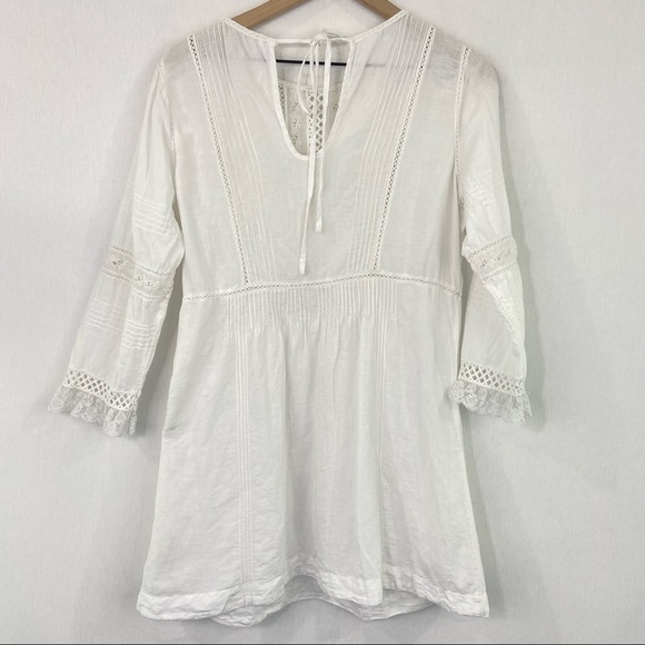 Free People Little Wings Lace Tunic Dress White Linen Beach Summer Peasant Large - Picture 3 of 10